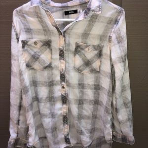 BDG Pink Grey Blue Button Down Flannel S